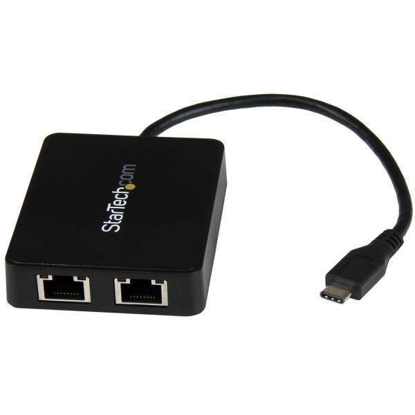 StarTech.com USB-C auf Dual-Gigabit Ethernet Adapter mit USB (Typ-A) Anschluss - Kabelgebunden - RJ-45 - USB - 5000 Mbit/s - Schwarz