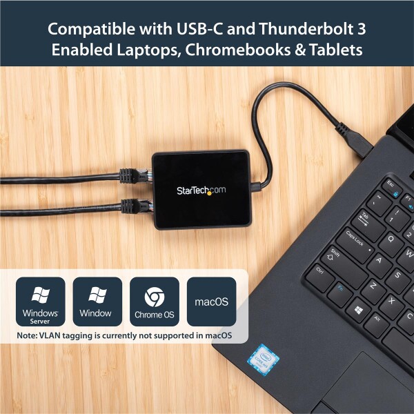 StarTech.com USB-C auf Dual-Gigabit Ethernet Adapter mit USB (Typ-A) Anschluss - Kabelgebunden - RJ-45 - USB - 5000 Mbit/s - Schwarz