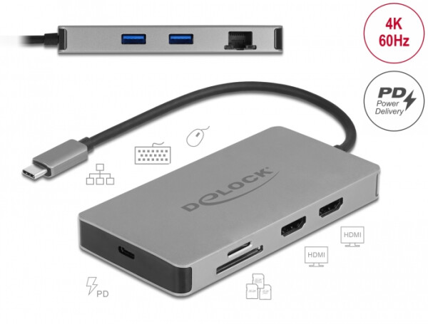 Delock 87004 - Kabelgebunden - USB 3.2 Gen 1 (3.1 Gen 1) Type-C - 85 W - 1.4/2.2 - 10,100,1000 Mbit/s - Grau