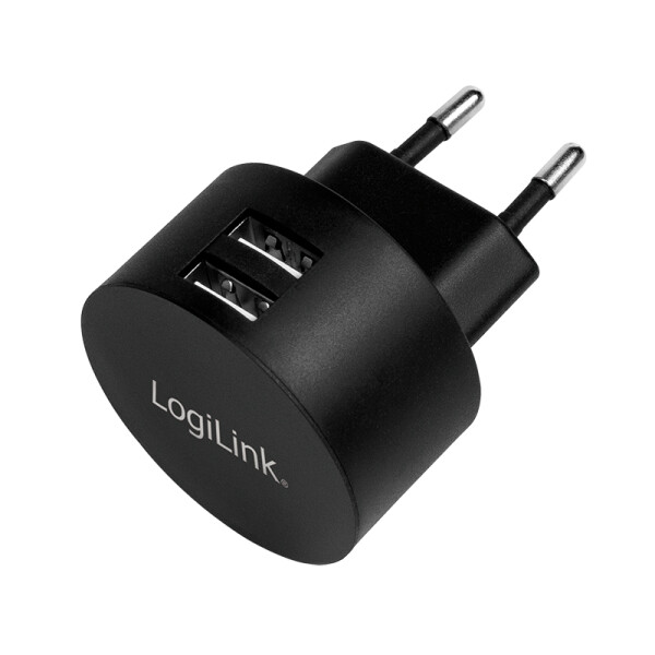 LogiLink USB Steckdosenadapter - 2x USB-Port für Fast Charging - 10,5W - Indoor - AC - 5 V - Schwarz