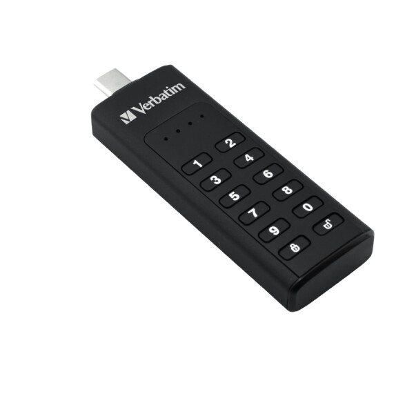 Verbatim Keypad Secure - USB-C-Stick 64 GB - Datenspeicher mit Passwortschutz - inkl. USB-C zu USB-C-Verlängerungskabel - Schwarz - 64 GB - USB Typ-C - 3.2 Gen 1 (3.1 Gen 1) - Ohne Deckel - 30 g - Schwarz