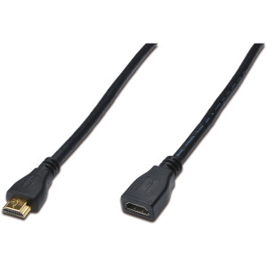 DIGITUS AK-330201-030-S - HDMI High Speed Verl&auml;ngerungskabel, Typ A St/Bu, 3.0m, m/Ethernet, UHD 4K@24Hz, gold, sw