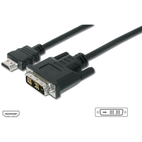 DIGITUS AK-330300-030-S - HDMI Adapterkabel, Typ A-DVI(18+1) St/St,  3.0m, Full HD, sw