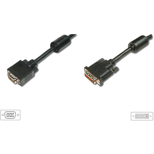 DIGITUS AK-320300-020-S - DVI Adapterkabel, DVI(24+5) - HD15, 2x Ferrit St/St, 2.0m, DVI-I Dual Link, sw