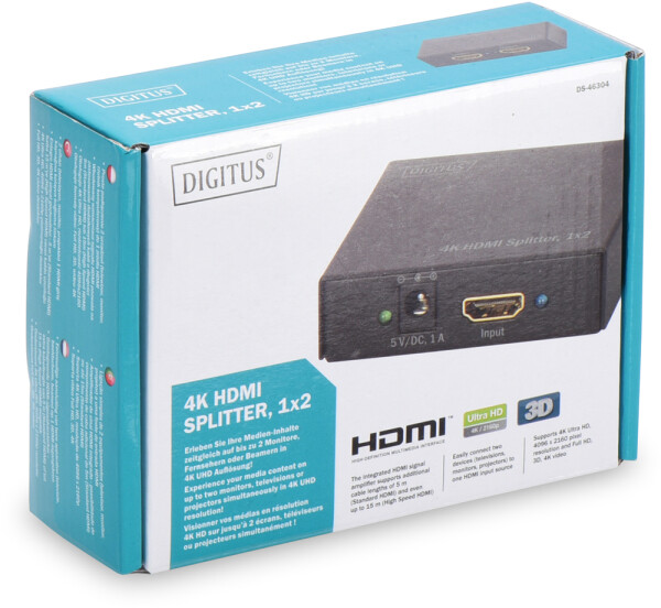 DIGITUS DS-46304 - 4K HDMI Splitter 1x2, unterstützt 4K2K,3D Videoformat, schwarz